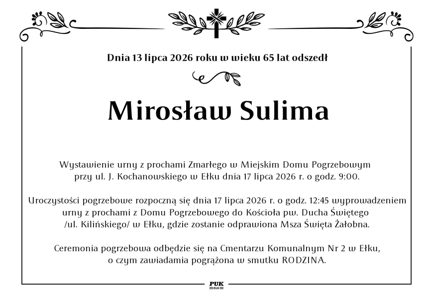 Mirosław Sulima - nekrolog